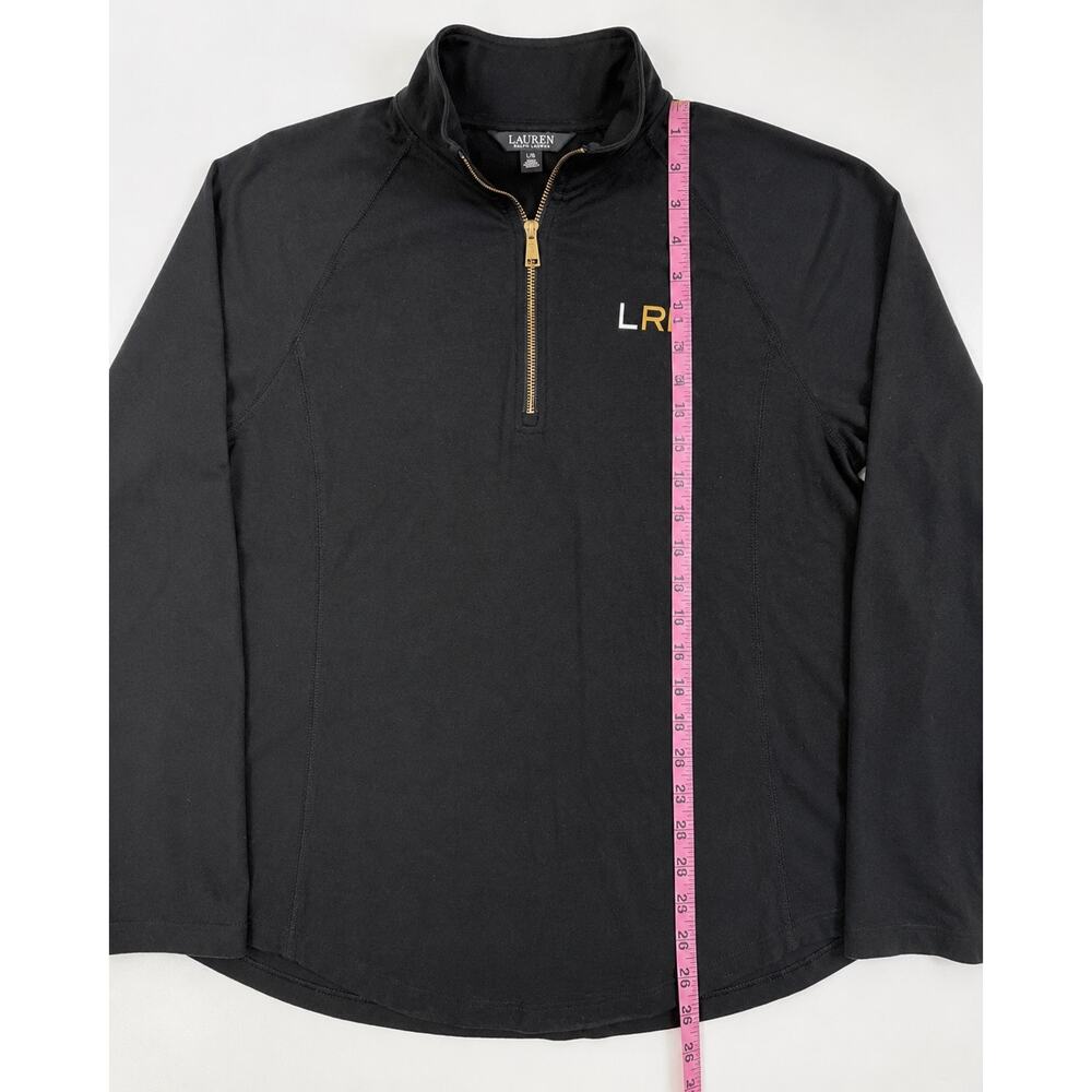 Lauren Ralph Lauren LRL Black Quarter Zip Logo Sleeve Preppy Athleisure L - Picture 6 of 8